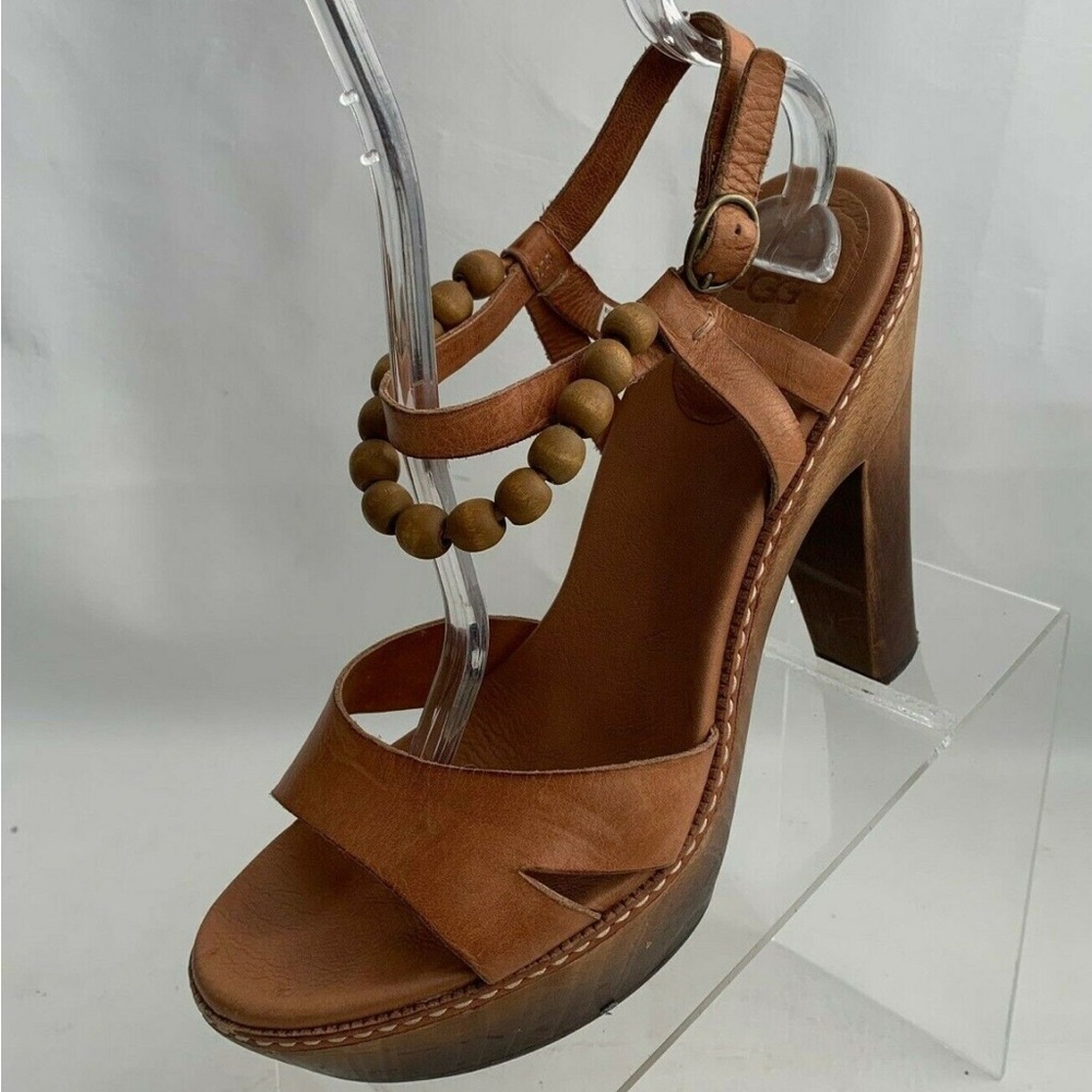 Elegant Brown Women's Sandals, UGG Naima Beaded Wooden plataform Sandals